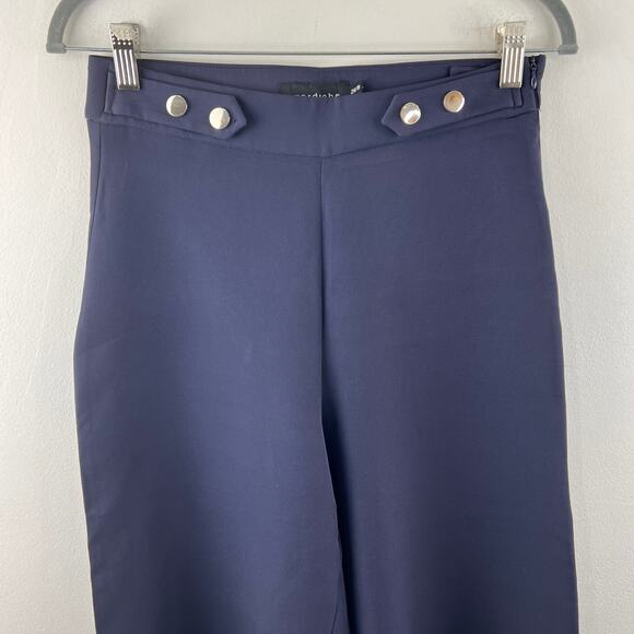 Wardrobe Navy Blue Wide Leg Cropped Pants Stretch Button Tab Accent Size 26/8 - Picture 2 of 7